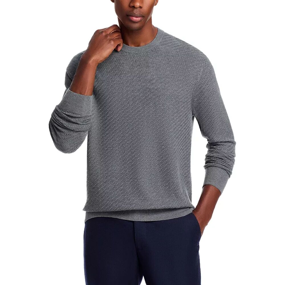 BLOOMINGDALES Sweater Mens XXL Gray Pullover Crew Basketweave 100% Wool $228